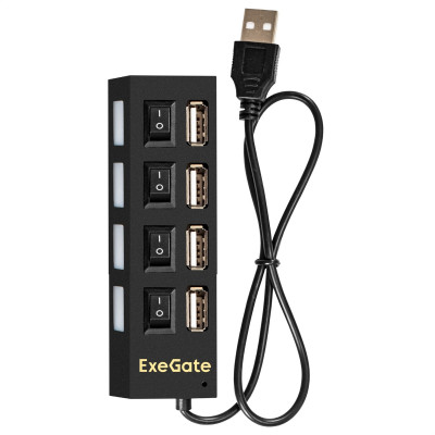 Разветвитель USB HUB ExeGate DUB-42 USB 2.0 hub, 4 в 1 черный