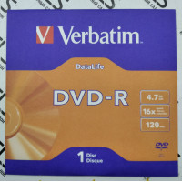 диск DVD-R Verbatim 4,7GB 16X бумажный конверт
