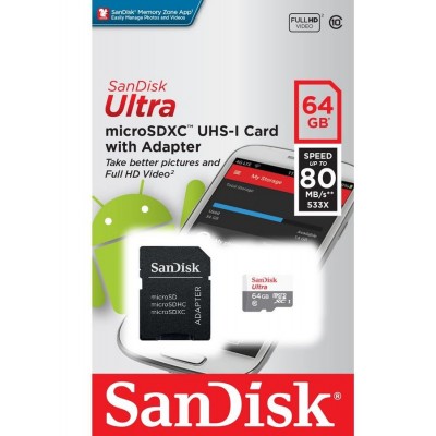 SD Micro Card 64Gb SanDisk SDSQUNS-064G-GN3MA SDXC Class 10