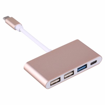 Переходник Type-C на USB 2шт., USB 3.0, Type-С для MacBook золотой