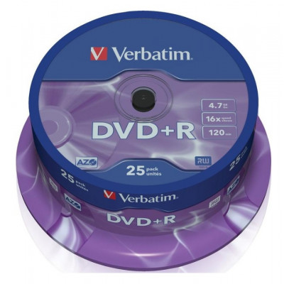 диск DVD+R Verbatim 4,7GB 16X (25 шт) Cake Box
