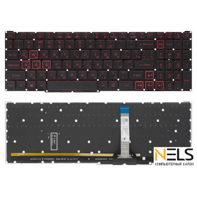 Клавиатура для Acer Nitro 5 AN517-41 с подсветкой (узкий шлейф, красные буквы) Вид2