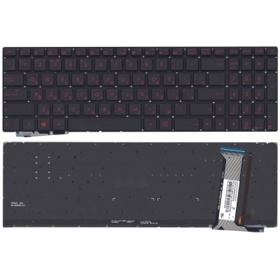 Клавиатура для Asus N551, G771 черная без рамки с красной подсветкой