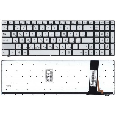 Клавиатура для Asus N550 серебристая с подсветкой, плоский Enter