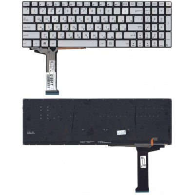 Клавиатура для Asus N551, N751, N552 серебристая с подсветкой