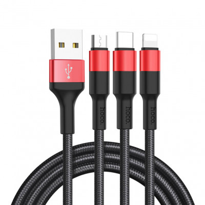 Кабель USB A-->Type-C-->Lightning-->Micro USB 1m