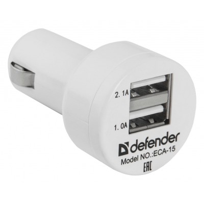 Автомобильное зарядное устройство USB Defender ECA-15 ,5V/2A, 2 USB порта