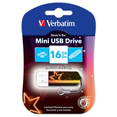 USB Flash Drive 16Gb Verbatim (MINI USB DRIVE NEON EDITION ORANGE) USB2.0 (49394)