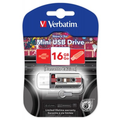 USB Flash Drive 16Gb Verbatim (MINI USB DRIVE CASSETTE EDITION BLACK) USB2.0 (49397)