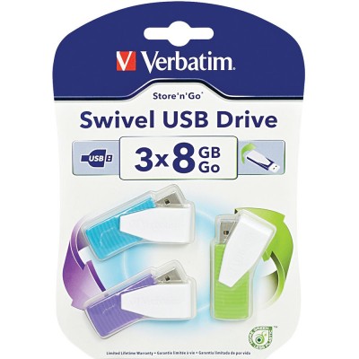 USB Flash Drive  8Gb Verbatim (SWIVEL 3 PACK BLUE/GREEN/VIOLET) USB2.0 (98426)