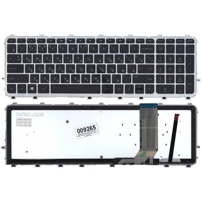 Клавиатура для HP ENVY 15-j000 17-j000 черная с серебристой рамкой с подсветкой