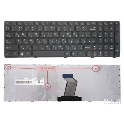 Клавиатура для Lenovo B570, B580, B590, V570, Z570 черная с черной рамкой