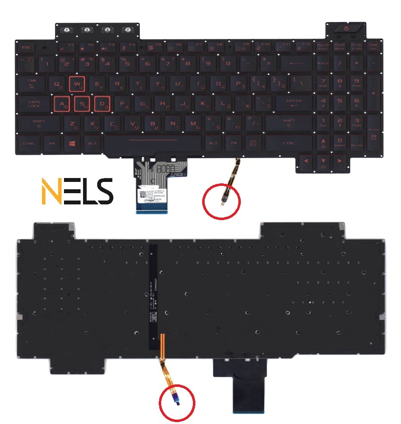 Клавиатура для Asus Gaming FX504 черная с красной подсветкой